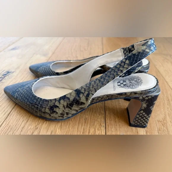 Vince Camuto Hamden Snake Print Leather Slingback Pumps Size 8 EUC - Picture 5 of 11